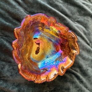 Iridescent Glass Triangular Orange Trinket Dish